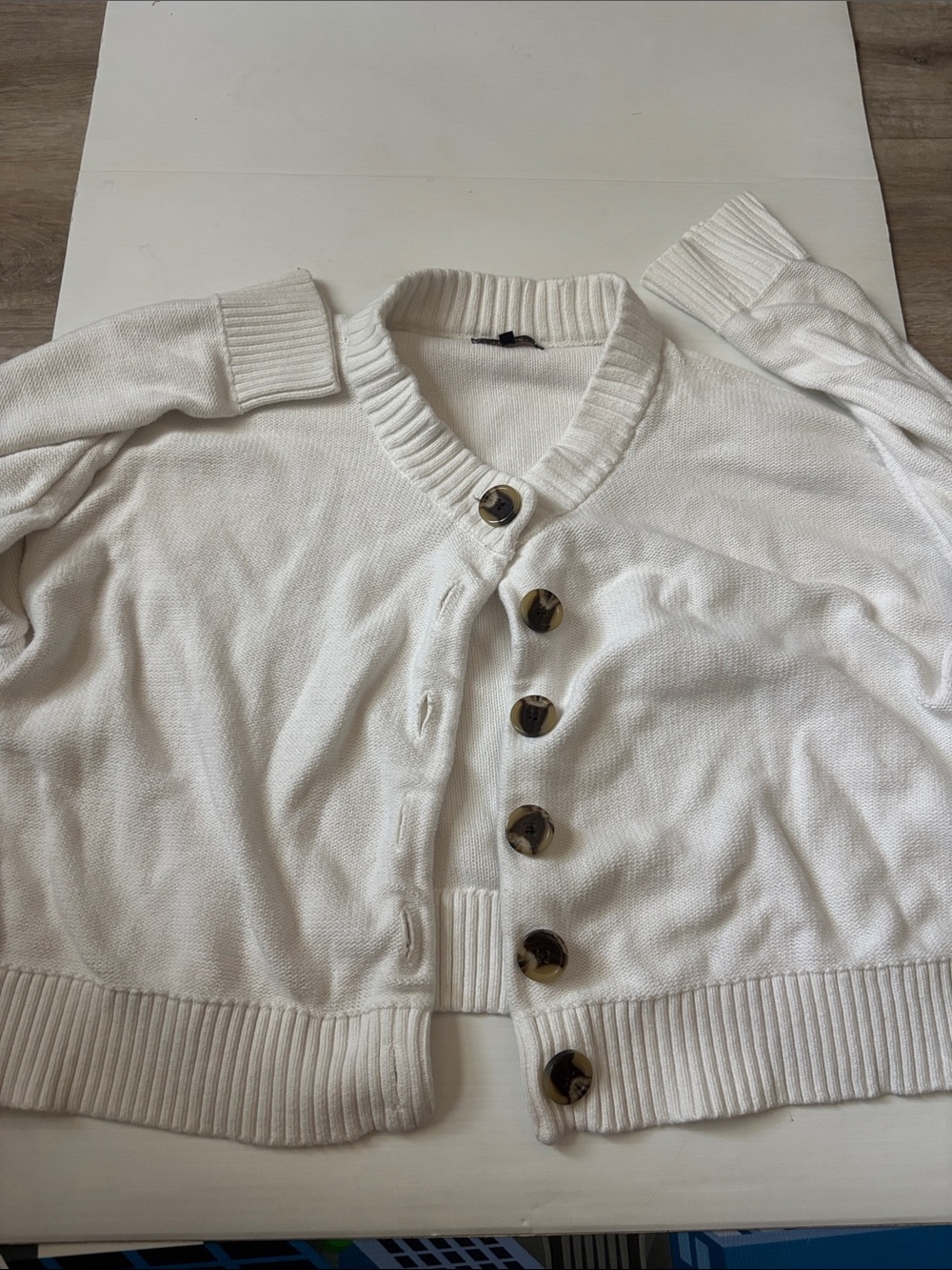 Quince Ivory Button-Front Ribbed Hem Cardigan